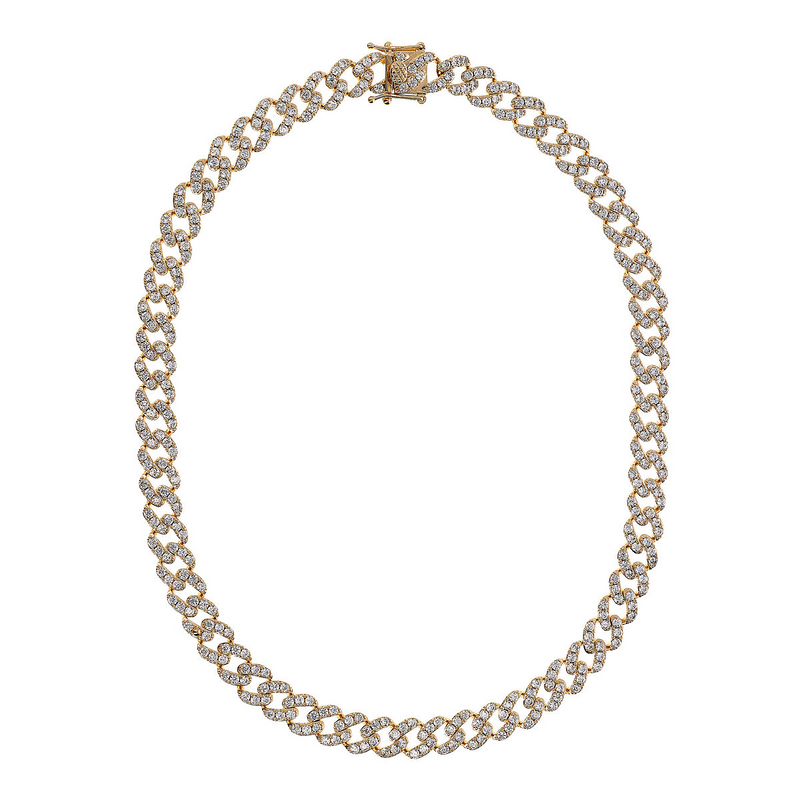 Golden Square Curb Chain Choker Necklace with Cubic Zirconia Pavé