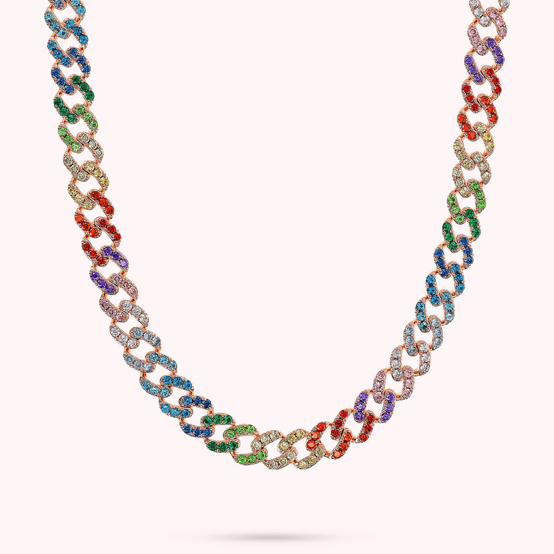 Collier ras du cou à chaîne gourmette carrée avec pavé de zircones cubiques