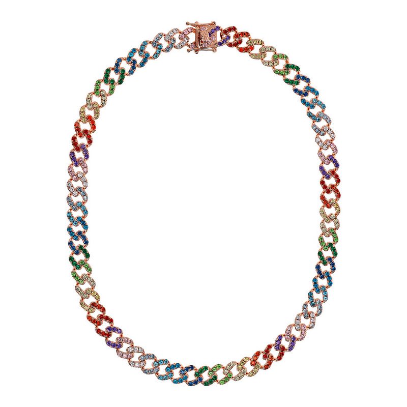 Collier ras du cou à chaîne gourmette carrée avec pavé de zircones cubiques