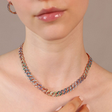 Squared Curb Chain Choker Necklace with Cubic Zirconia Pavé