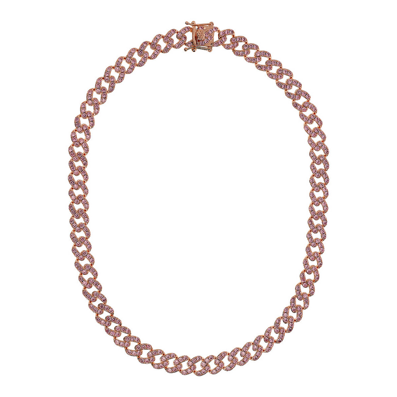 Squared Curb Chain Choker Necklace with Cubic Zirconia Pavé