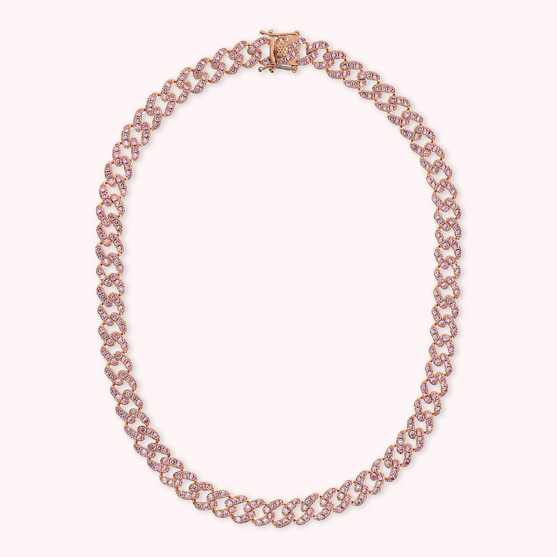 Squared Curb Chain Choker Necklace with Cubic Zirconia Pavé