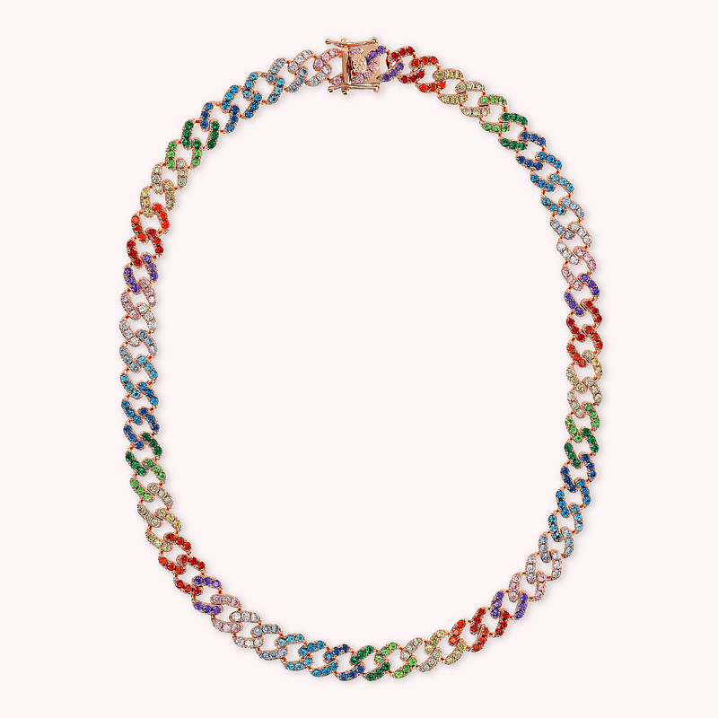 Collier ras du cou à chaîne gourmette carrée avec pavé de zircones cubiques