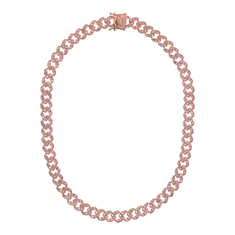 Squared Curb Chain Choker Necklace with Cubic Zirconia Pavé