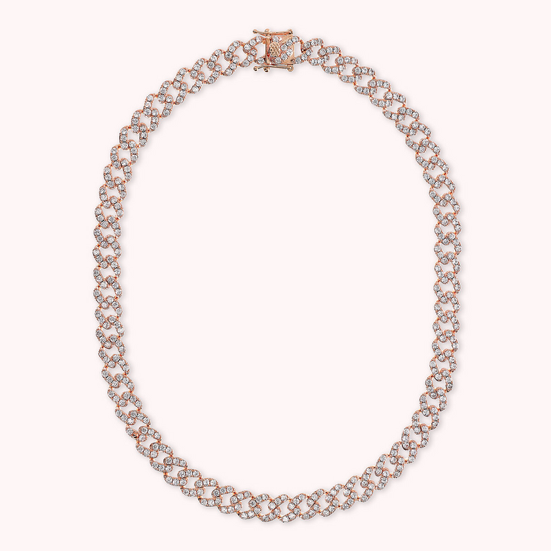 Collier ras du cou à chaîne gourmette carrée avec pavé de zircones cubiques