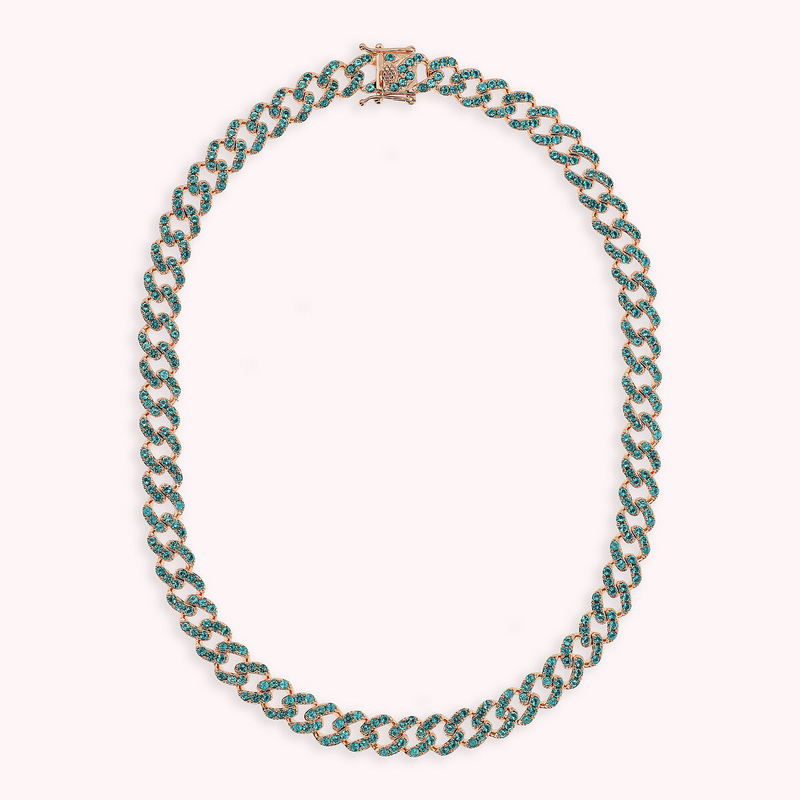 Squared Curb Chain Choker Necklace with Cubic Zirconia Pavé