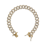 Golden Square Curb Chain Bracelet with Cubic Zirconia Pavé