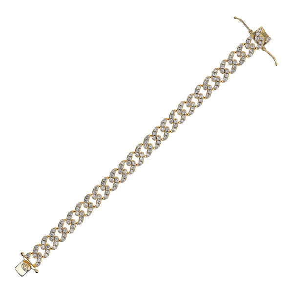 Golden Square Curb Chain Bracelet with Cubic Zirconia Pavé