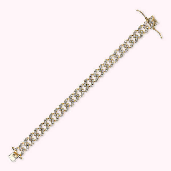 Bracciale Golden Catena Grumetta Squadrata con Pavé di Cubic Zirconia