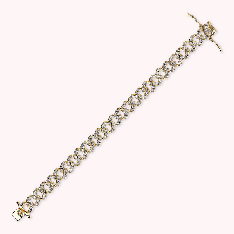 Golden Square Curb Chain Bracelet with Cubic Zirconia Pavé