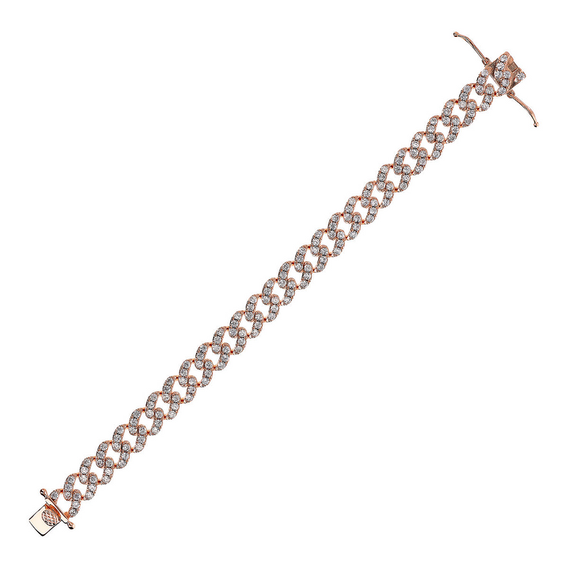 Squared Grumetta Chain Bracelet with Cubic Zirconia Pavé