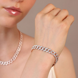 Squared Grumetta Chain Bracelet with Cubic Zirconia Pavé