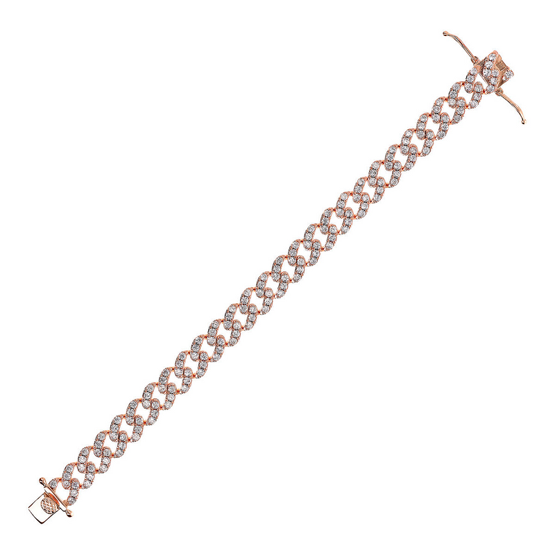 Squared Grumetta Chain Bracelet with Cubic Zirconia Pavé