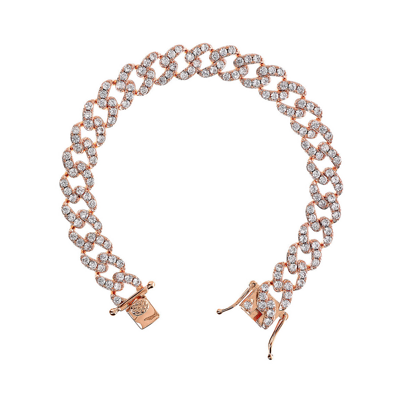 Squared Grumetta Chain Bracelet with Cubic Zirconia Pavé