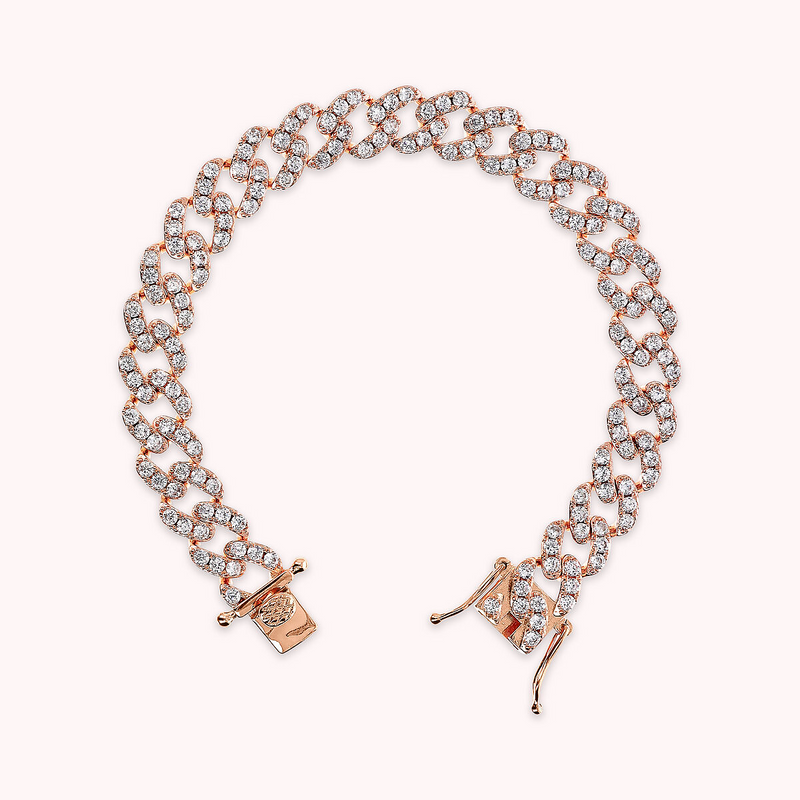 Squared Grumetta Chain Bracelet with Cubic Zirconia Pavé