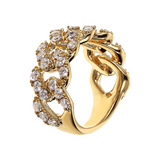 Golden Squared Chain Band Ring with Cubic Zirconia Pavé