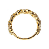 Golden Squared Chain Band Ring with Cubic Zirconia Pavé