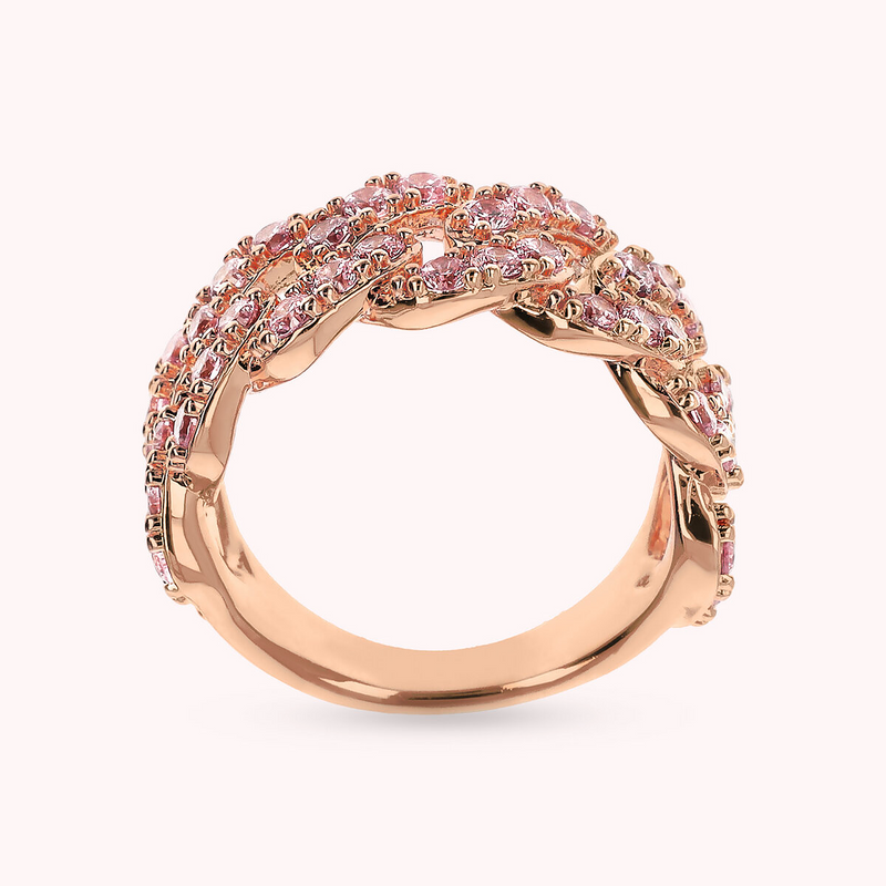 Bague chaîne gourmette carrée avec pavé de zircones cubiques