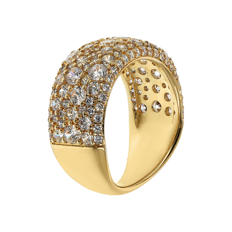 Golden Graduated Band Ring with Cubic Zirconia Pavé