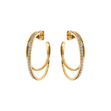 Golden Double Graduated Circle Earrings with Cubic Zirconia