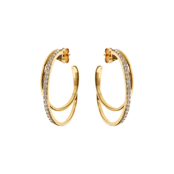 Golden Double Graduated Circle Earrings with Cubic Zirconia