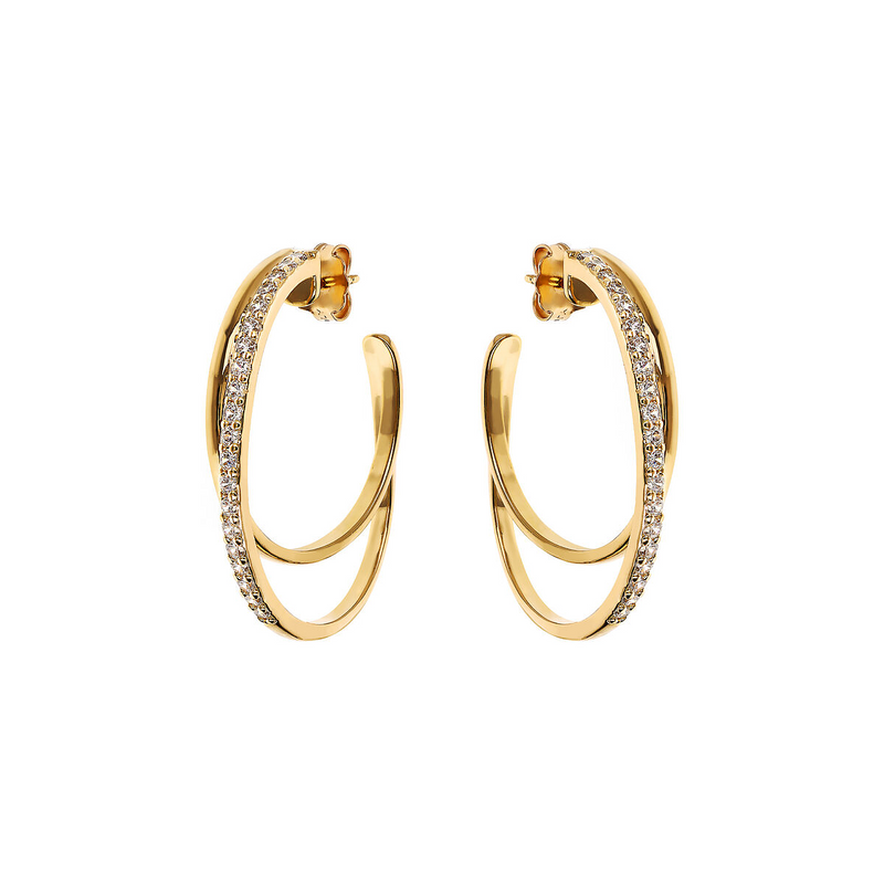 Golden Double Graduated Circle Earrings with Cubic Zirconia