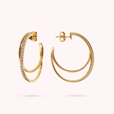 Golden Double Graduated Circle Earrings with Cubic Zirconia