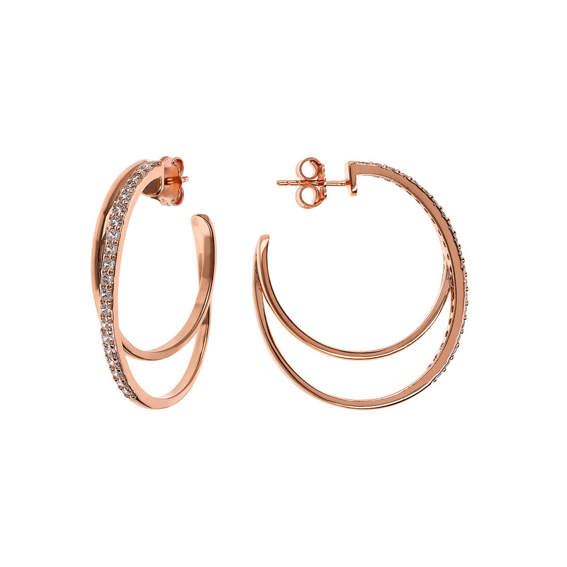 Boucles d'Oreilles Cercle Double Gradué avec Zircons Cubiques