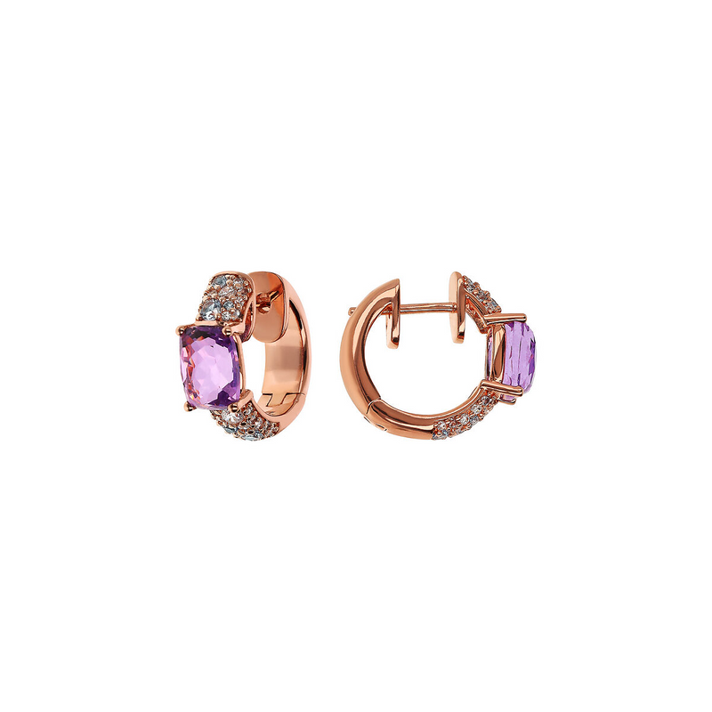 Hoop earrings with Mosaic Cut Gem Prism and Cubic Zirconia Pavé