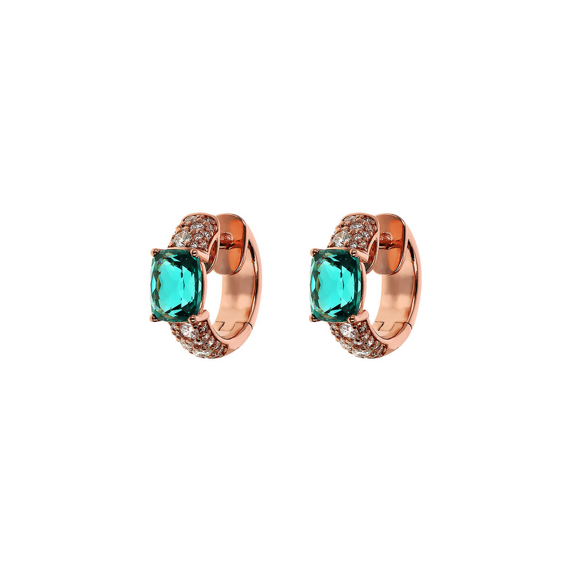 Boucles d'oreilles créoles avec gemme prisme taillée en mosaïque et pavé de zircones cubiques