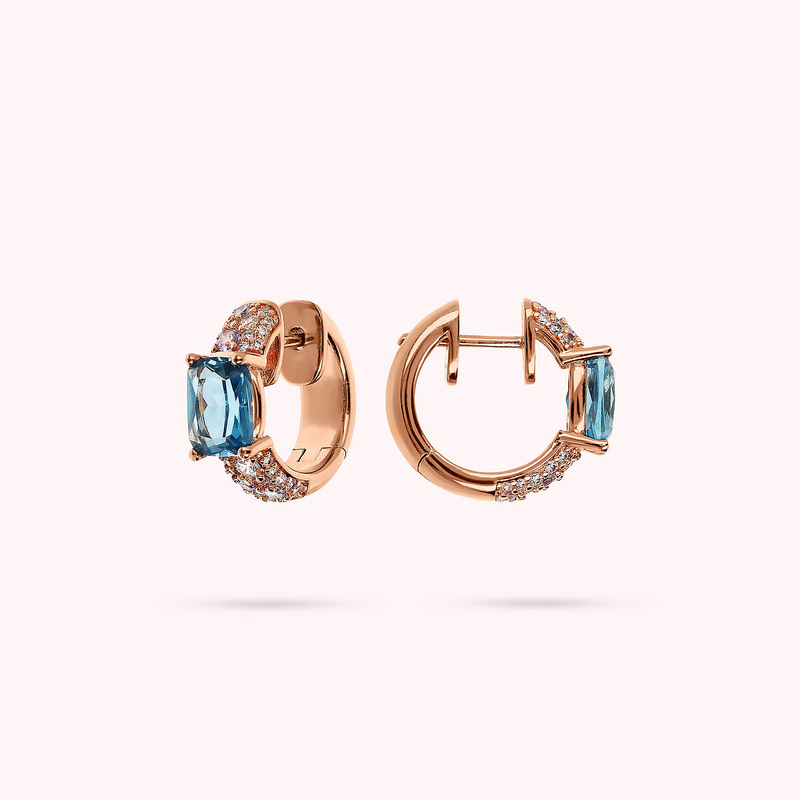 Hoop earrings with Mosaic Cut Gem Prism and Cubic Zirconia Pavé