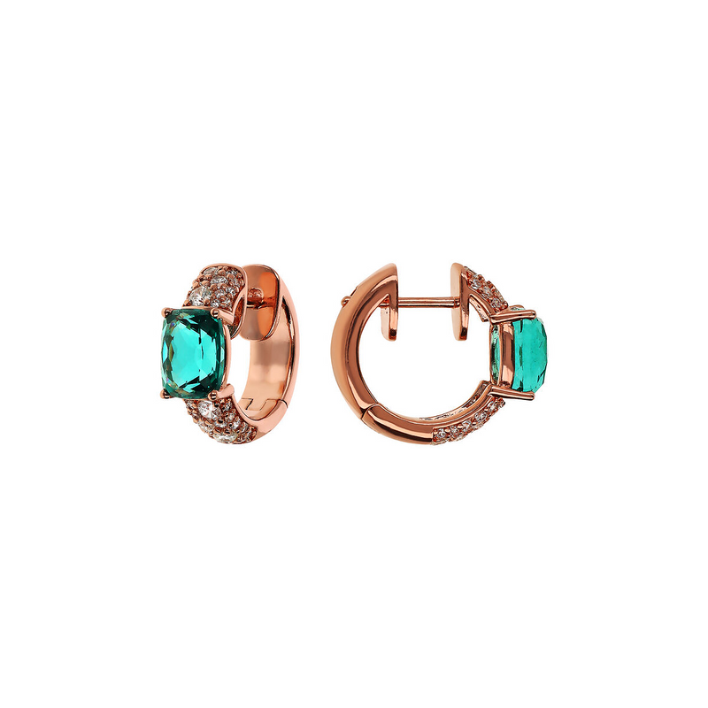 Hoop earrings with Mosaic Cut Gem Prism and Cubic Zirconia Pavé