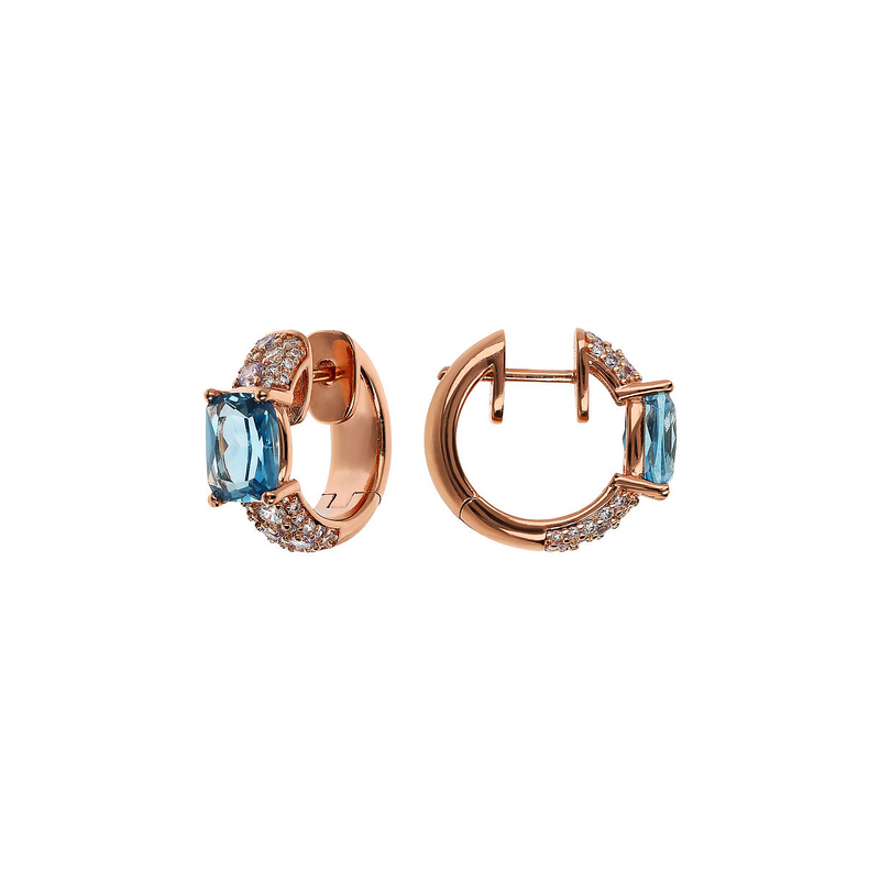 Boucles d'oreilles créoles avec gemme prisme taillée en mosaïque et pavé de zircones cubiques