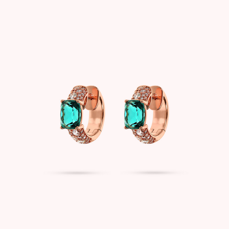 Hoop earrings with Mosaic Cut Gem Prism and Cubic Zirconia Pavé