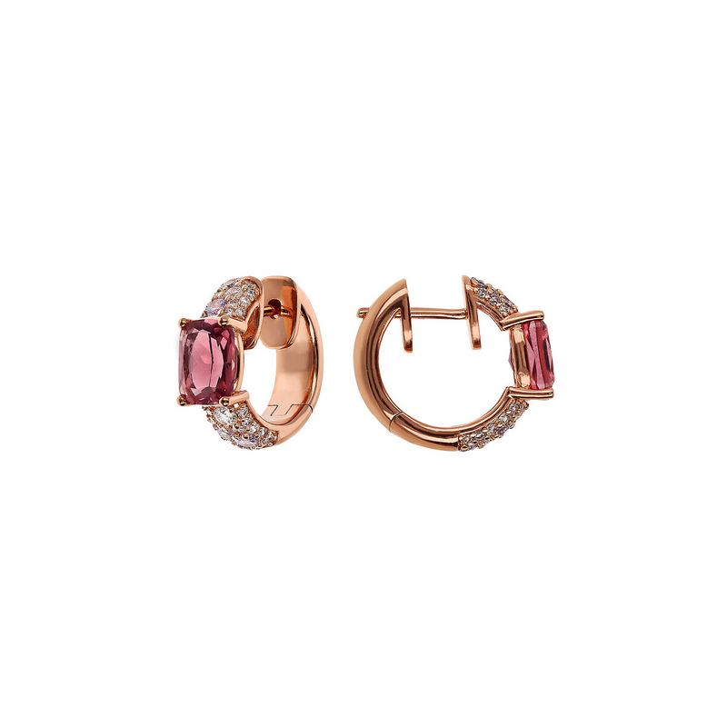 Boucles d'oreilles créoles avec gemme prisme taillée en mosaïque et pavé de zircones cubiques