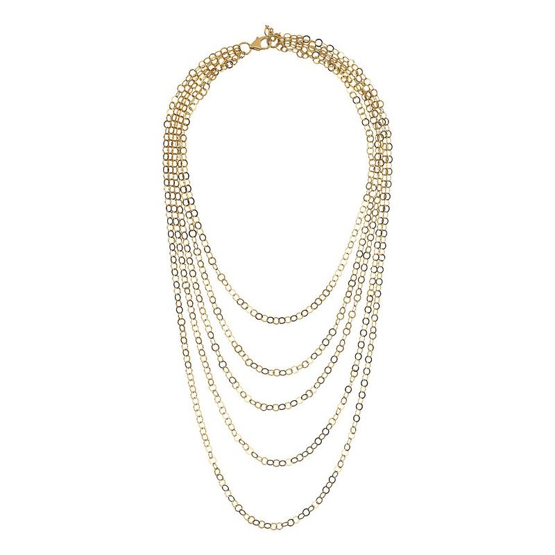 Multistrand Golden Graduated Necklace with Polished Flat Rolo Chain