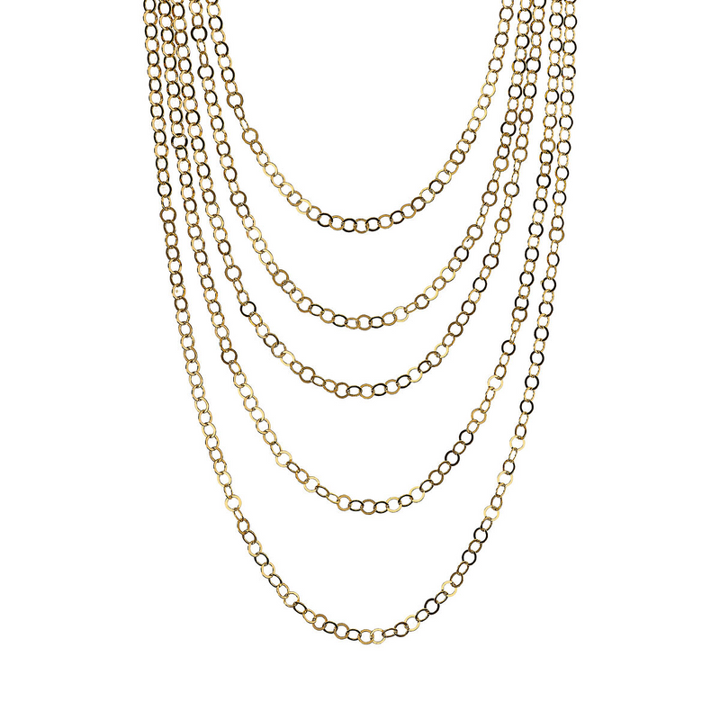 Multistrand Golden Graduated Necklace with Polished Flat Rolo Chain