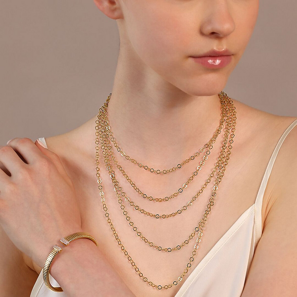 Multistrand Golden Graduated Necklace with Polished Flat Rolo Chain