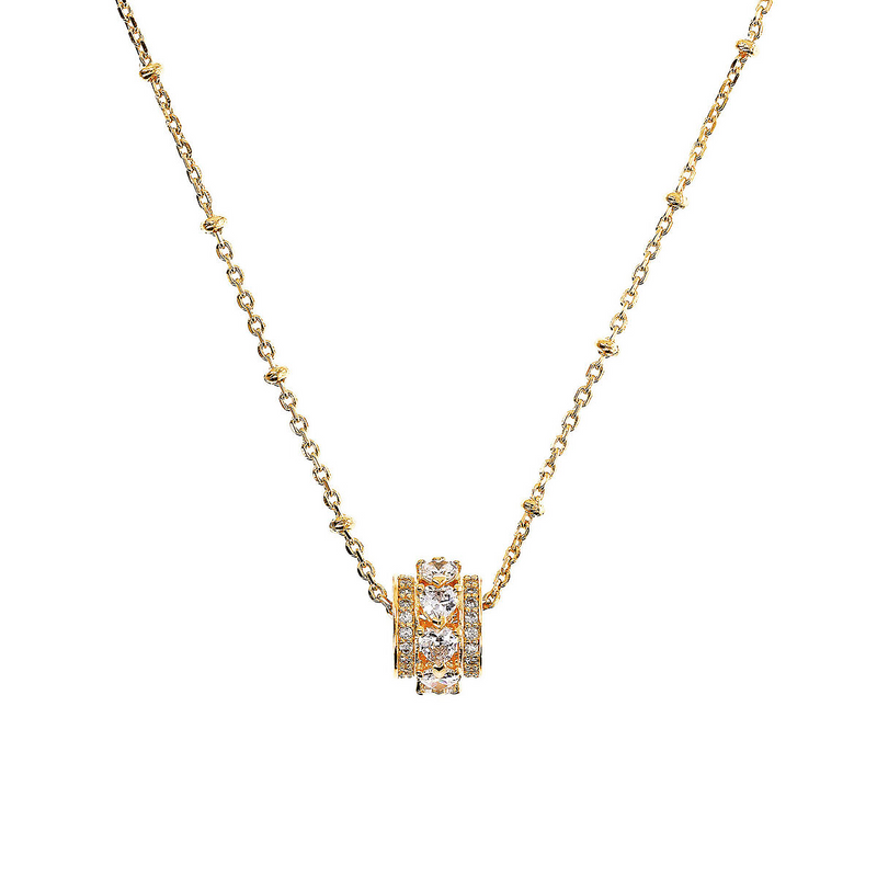 Collana Golden con Pendente a Rondella e Cuori in Cubic Zirconia