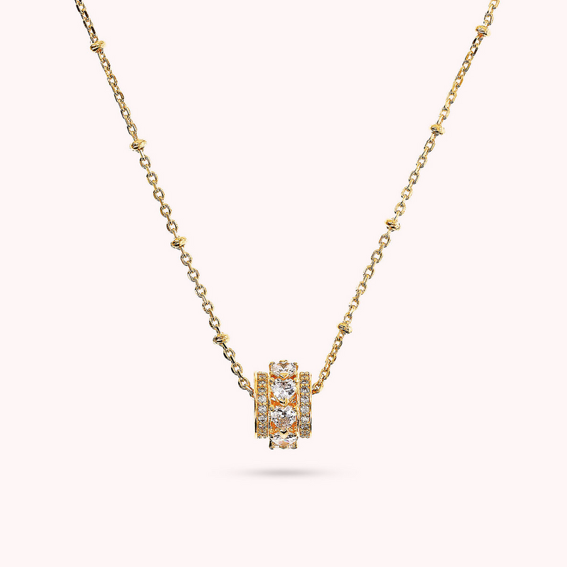 Collana Golden con Pendente a Rondella e Cuori in Cubic Zirconia