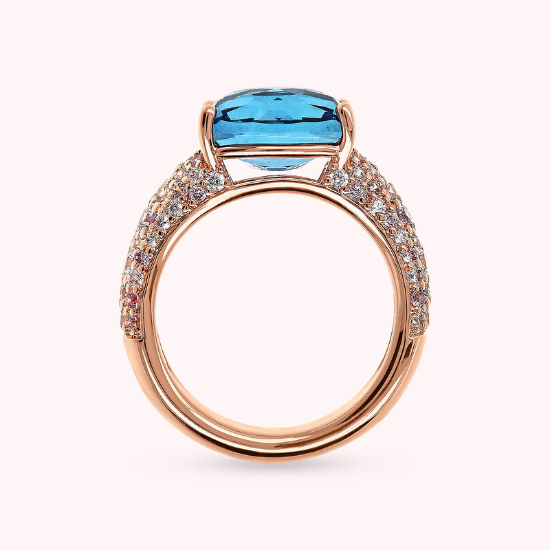 Ring with Mosaic Cut Gem Prism and Cubic Zirconia Pavé