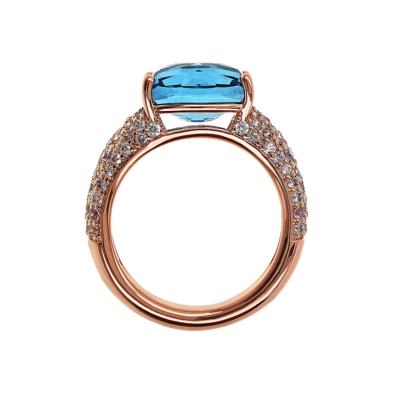 Ring with Mosaic Cut Gem Prism and Cubic Zirconia Pavé