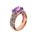 Ring with Mosaic Cut Gem Prism and Cubic Zirconia Pavé