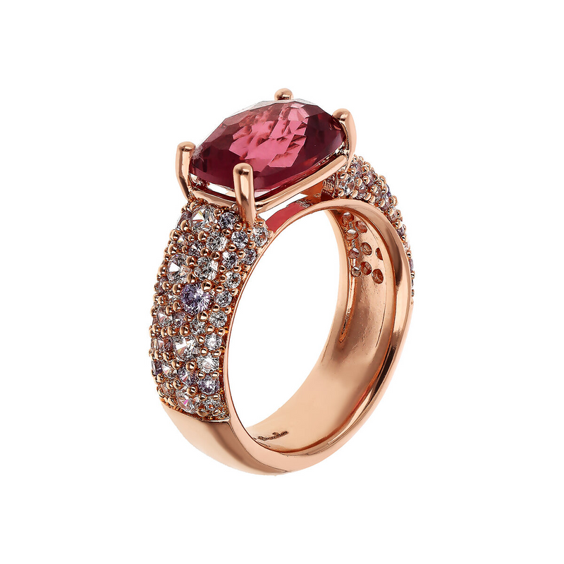 Ring with Mosaic Cut Gem Prism and Cubic Zirconia Pavé