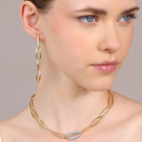 Golden Choker Necklace with Marquise Links and Cubic Zirconia Pavé Element