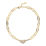 "Golden Necklace with Marquis and Heart Pavé in Cubic Zirconia"