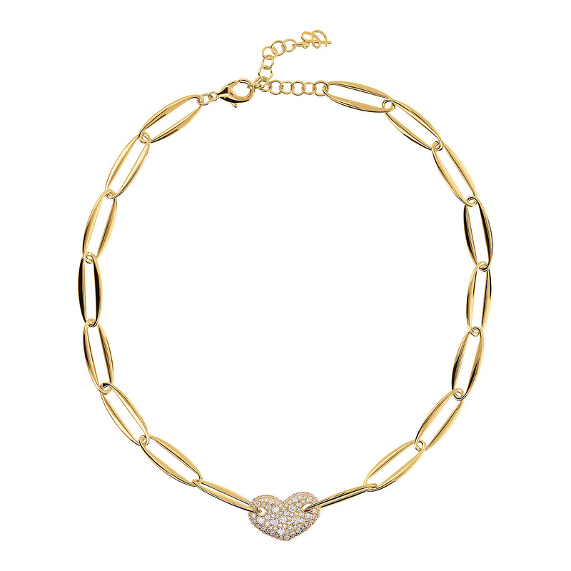 "Golden Necklace with Marquis and Heart Pavé in Cubic Zirconia"