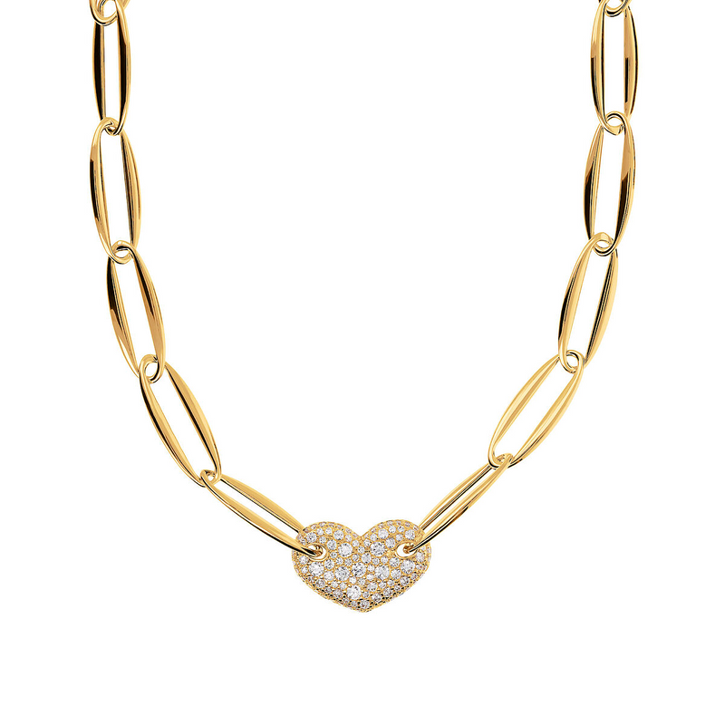 "Golden Necklace with Marquis and Heart Pavé in Cubic Zirconia"