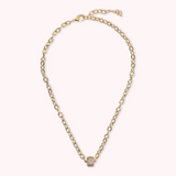 Golden Oval Rolo Chain Necklace with Pavé Washer by Cubic Zarancio