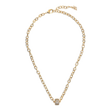 Golden Oval Rolo Chain Necklace with Pavé Washer by Cubic Zarancio